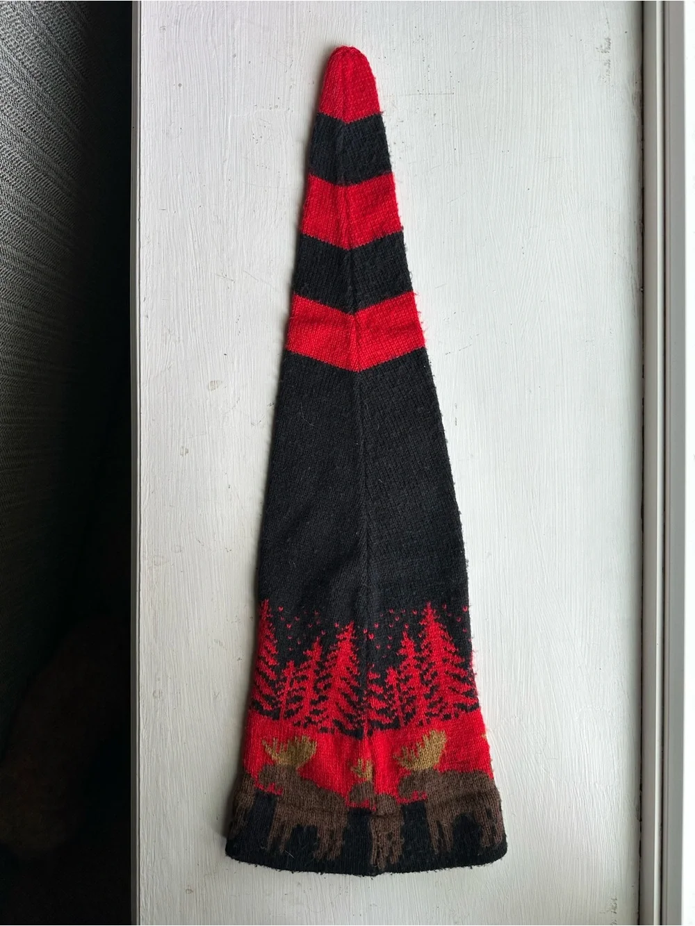 Vintage Maine Moose Beanie Hat Lodgecore Red Black Fair Isle Winter Ski